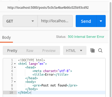 express error handling default postman