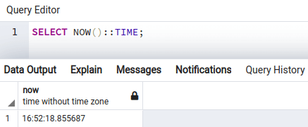 PostgreSQL select now